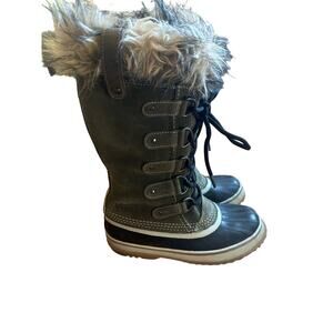 Sorel Joan of Arc Boots Green Suede Faux Fur Size 6